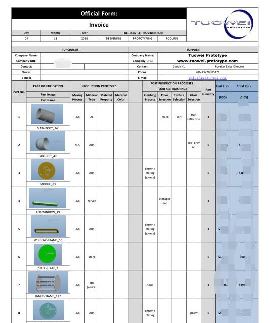 深圳手板加工廠報價單